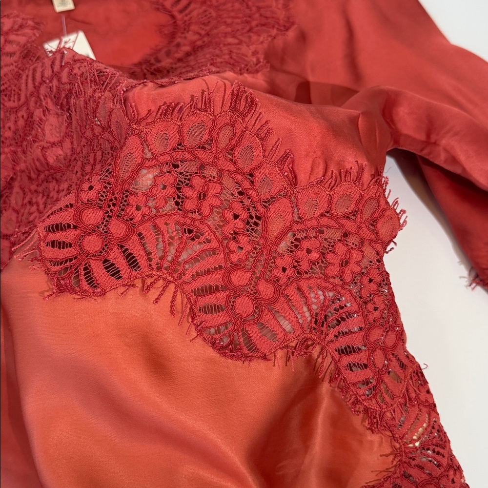NWT Anthropologie Moulinette Soers Top Blouse Size M Lace Silky Rust Color - Picture 10 of 10